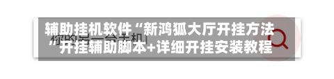 辅助挂机软件“新鸿狐大厅开挂方法	”开挂辅助脚本+详细开挂安装教程-第2张图片