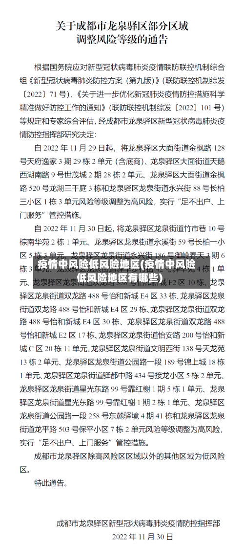 疫情中风险低风险地区(疫情中风险低风险地区有哪些)