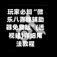 玩家必知“微乐八喜牌辅助器免费版”(透视挂)详细用法教程-第2张图片