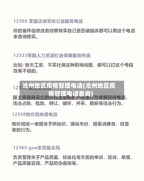 沧州地区疫情管理电话(沧州地区疫情管理电话查询)