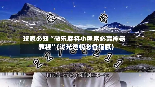 玩家必知“微乐麻将小程序必赢神器教程”(曝光透视必备猫腻)-第2张图片