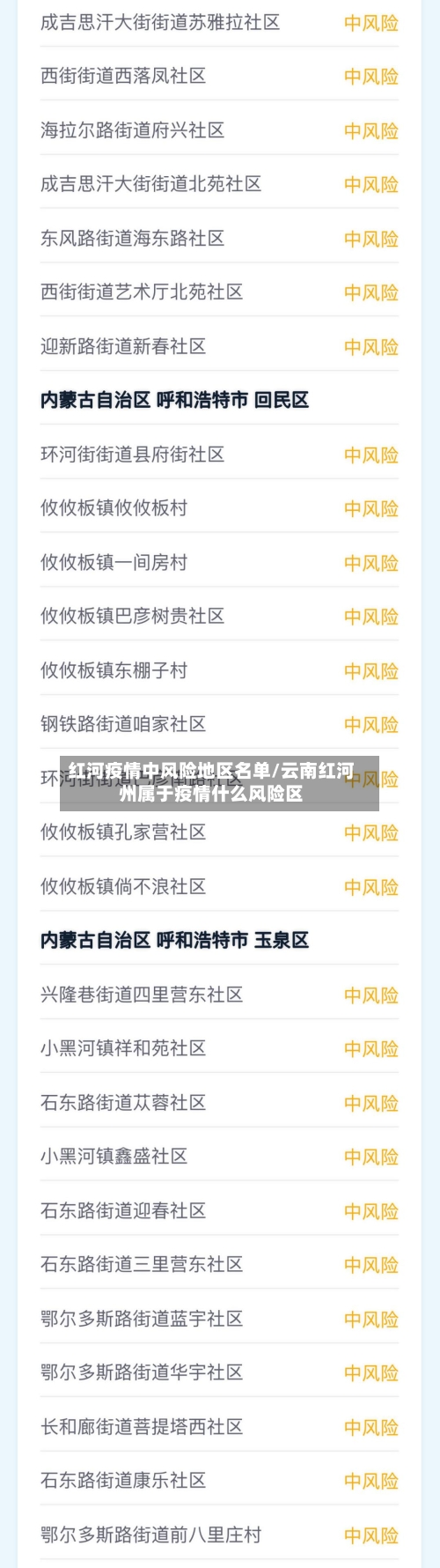 红河疫情中风险地区名单/云南红河州属于疫情什么风险区